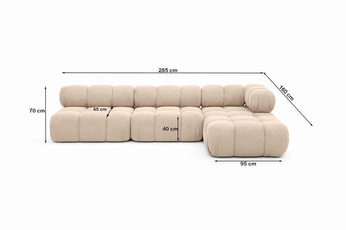ECKSOFA L-Form Modulare, Veloursstoff Salvador, Beige, Rechts, Selia - Beige, Holz (285/160cm) - Kaiser Möbel