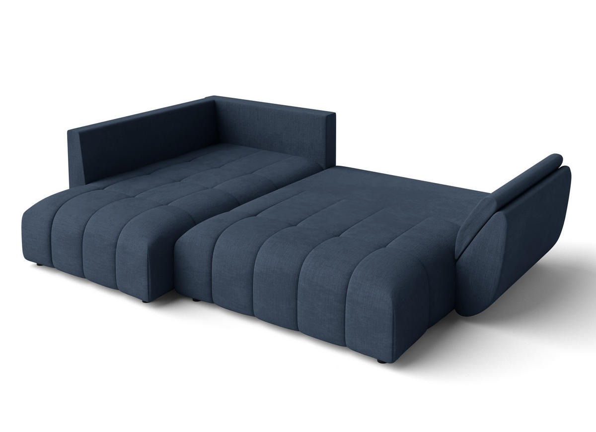 ECKSOFA L Form Corleone Blau 266/190/91 cm mit Schlaffunktion - Blau/Schwarz, Kunststoff/Textil (266/182cm) - AX Living