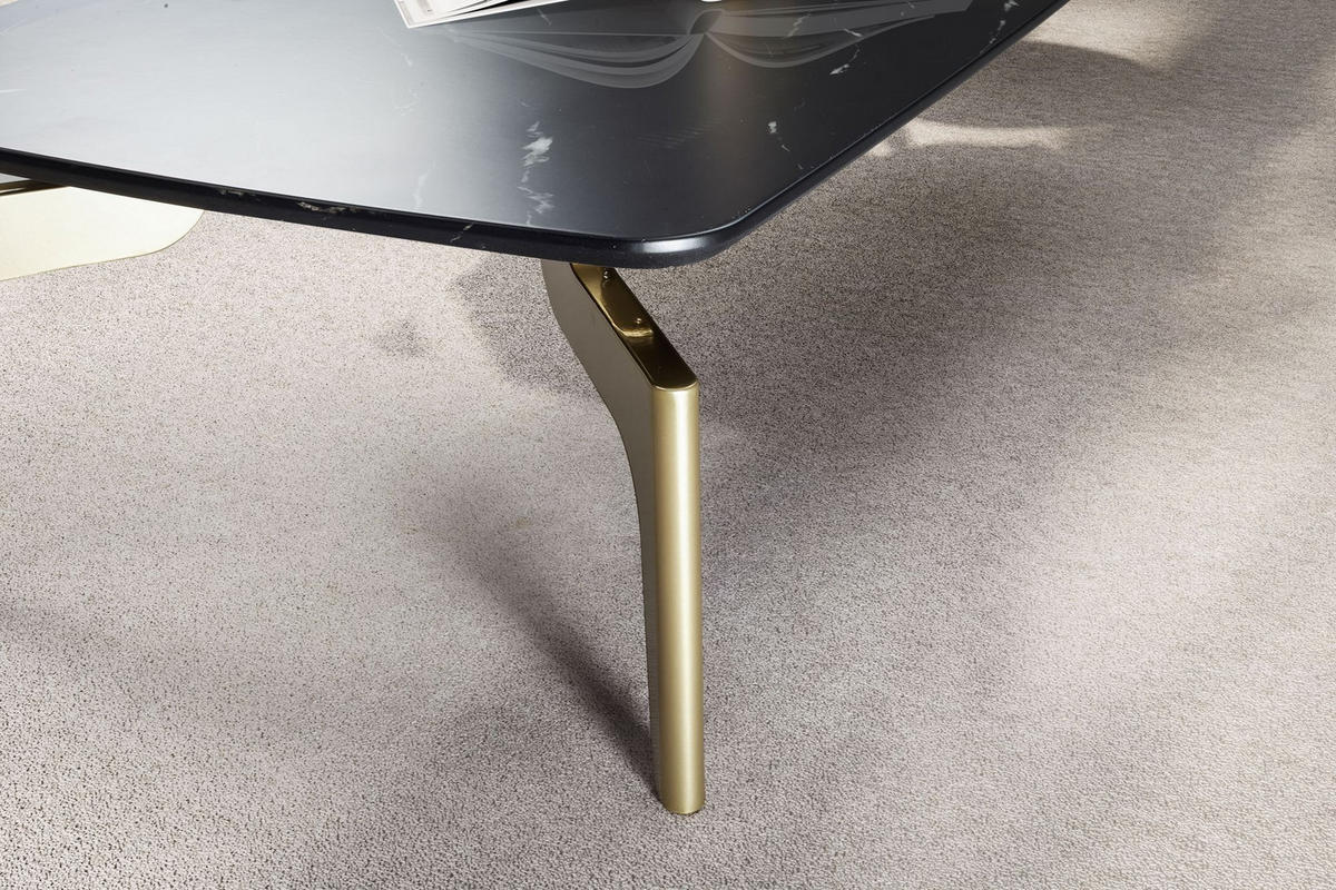 COUCHTISCH Schwarz/Gold Hochglanz Marmor Optik 120x60x30.5 cm Metall-Gestell - Goldfarben/Schwarz, Holzwerkstoff/Metall (60/120/31cm) - KADIMA DESIGN