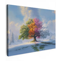 LEINWANDBILD Baum - Jahreszeiten - Winter - Landschaft Wandbilder 80x60 cm - Multicolor, Textil (80/60cm) - MuchoWow