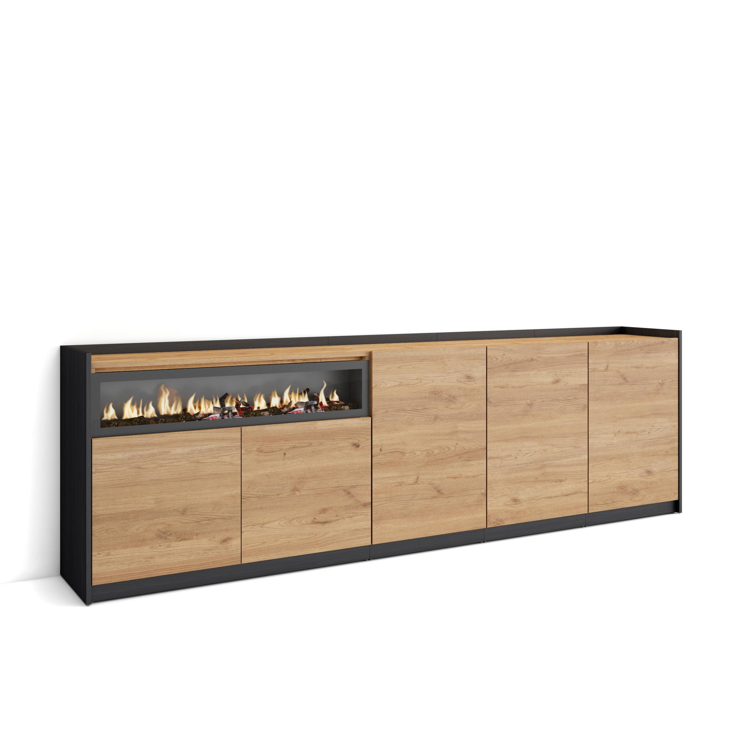 SIDEBOARD, Highboard, Eiche Schwarz, Elektrokamin, 260/37/80cm - Eichefarben, Holzwerkstoff (260/80/37cm) - Skraut Home