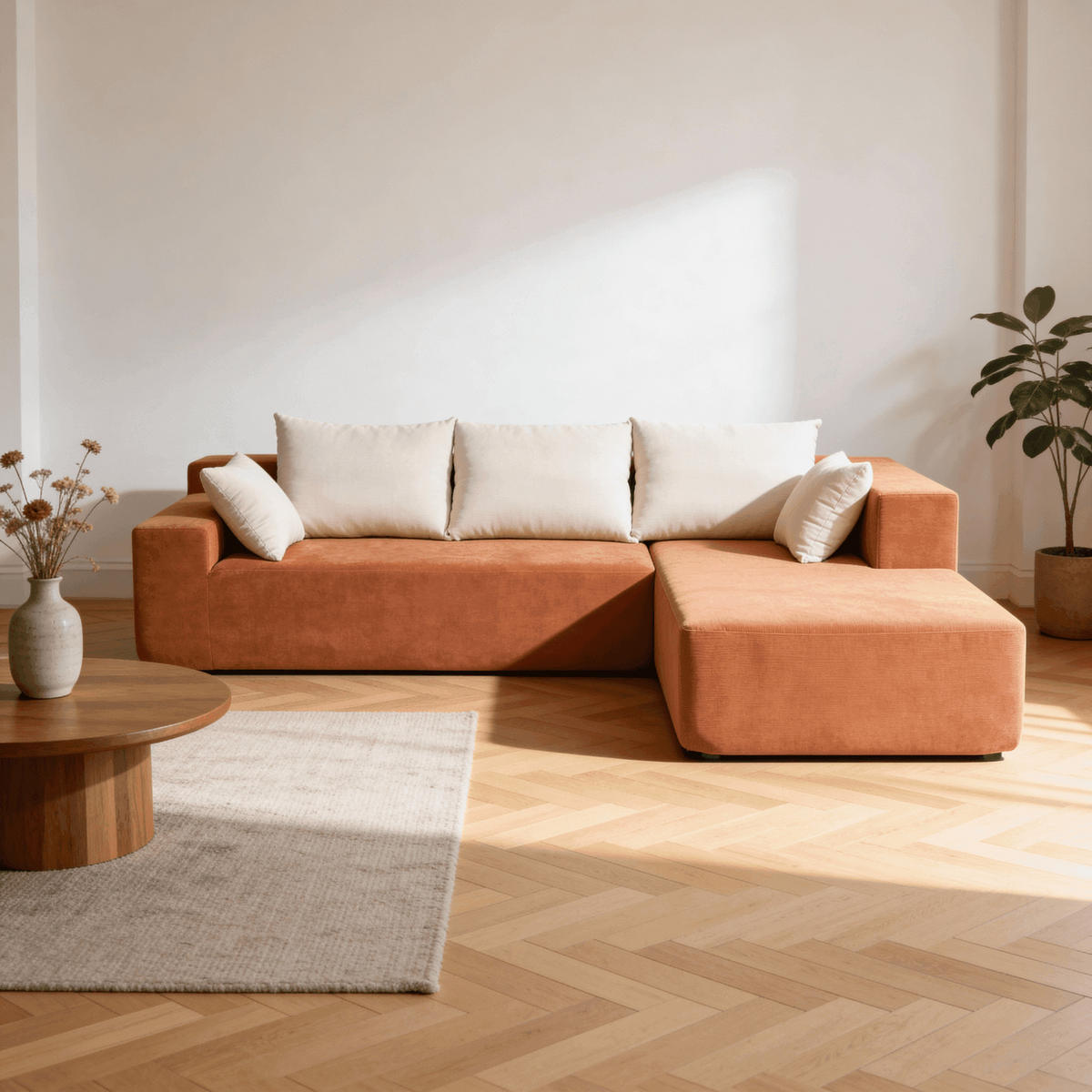 ECKSOFA Luna Orange Weiß 3-Sitzer Rechts - Orange, Textil (267/175cm) - COCO Living