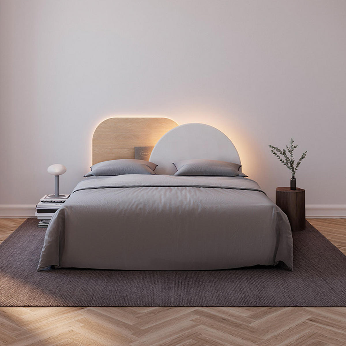 KOPFTEIL Alba mit Licht - Blau/Eichefarben, Holz/Textil (60/60/14cm) - Woodendot