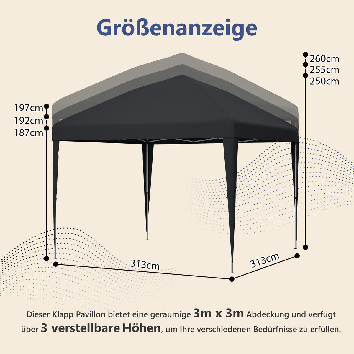 GARTENPAVILLON Pavillon 3x3 m Schwarz - Schwarz, Metall (313/197/313cm) - ComfortXL