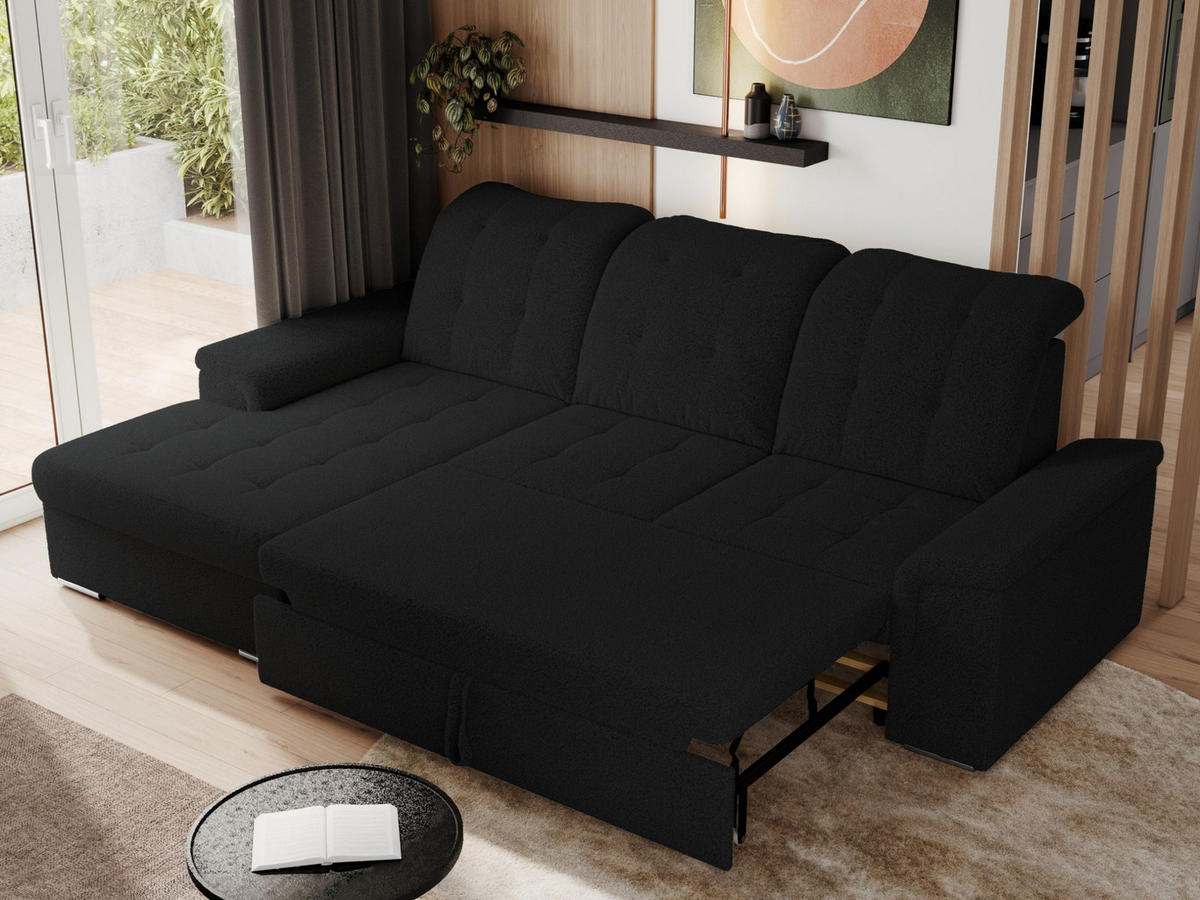 ECKSOFA MADRITO L - Schwarz Boucle - Links - Silberfarben/Schwarz, Textil/Metall (160/256cm)
