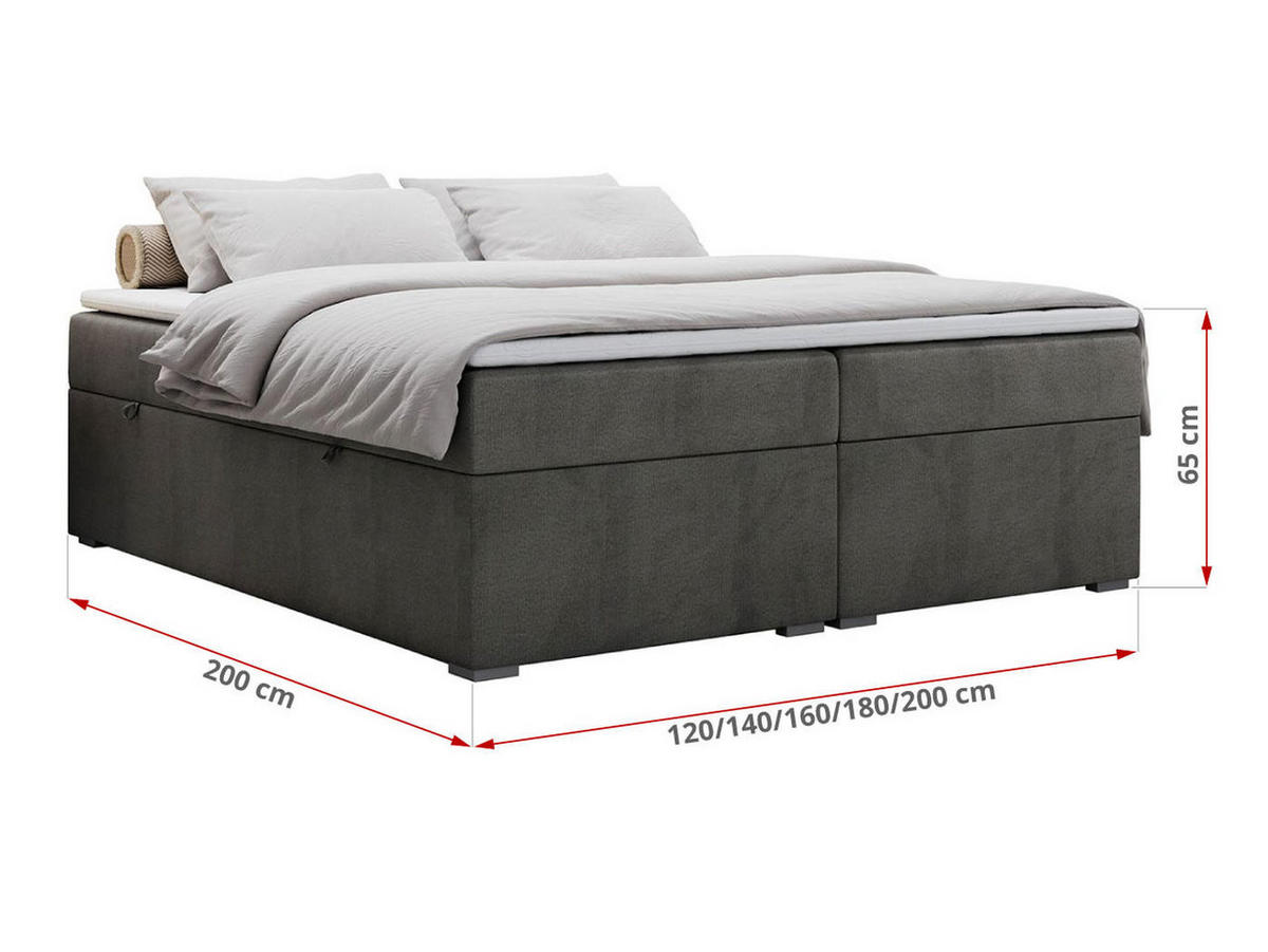 BOXBETT BESS 140/200 Dunkelgrau Velvet - H3 - Dunkelgrau, Holz/Textil (140/200cm) - MKS