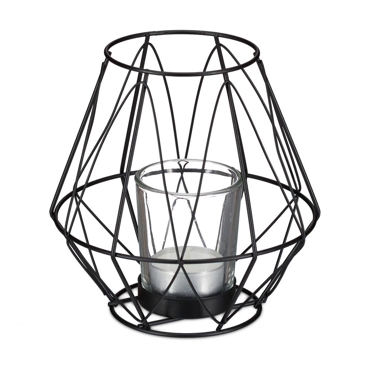 TEELICHTHALTER - Schwarz, Glas/Metall (14cm) - Relaxdays