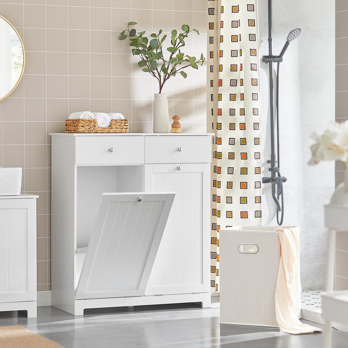 WÄSCHESCHRANK Weiß - Weiß, Holzwerkstoff (78/90/38cm) - SoBuy