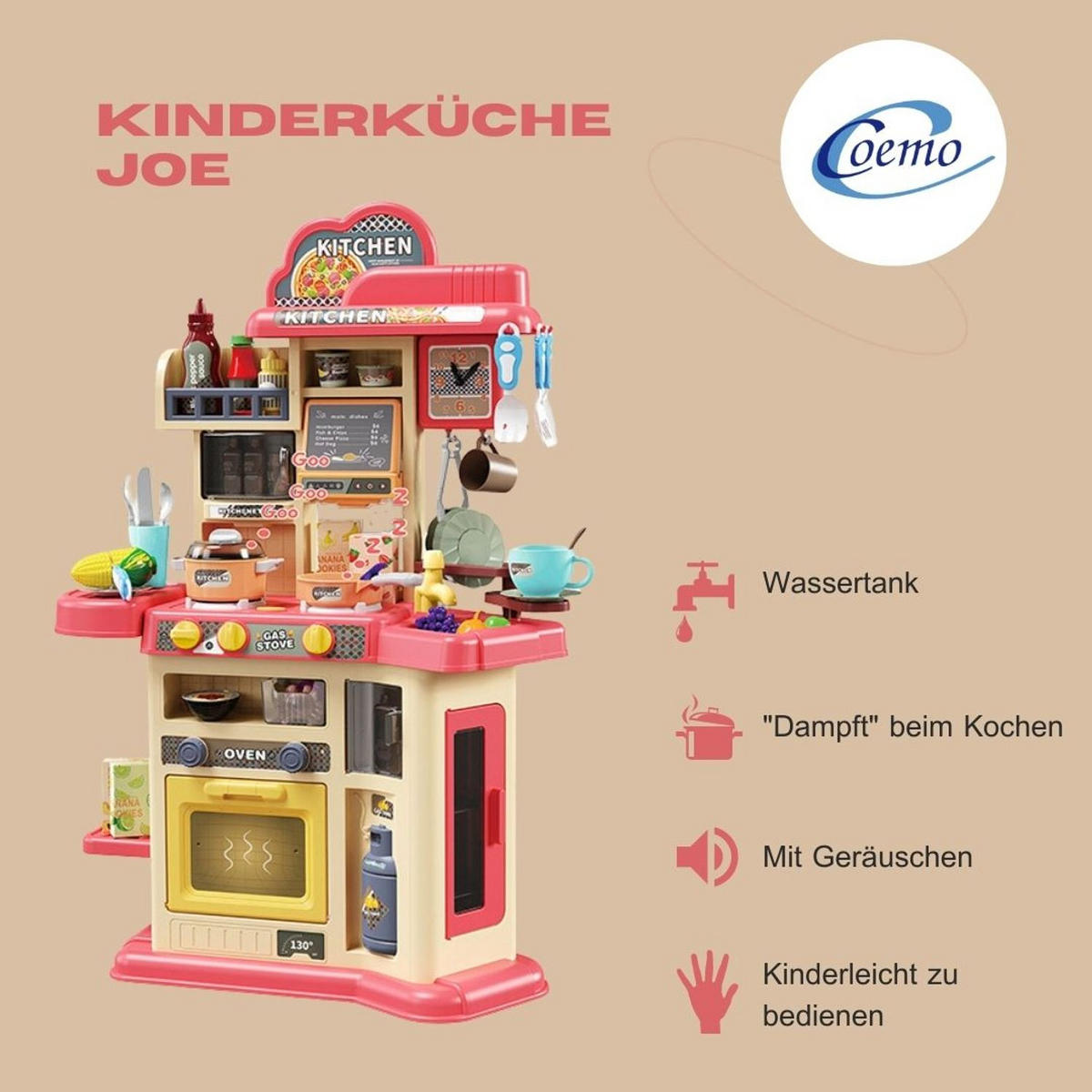 KINDERKÜCHE JOE in Rot mit Zubehör 46-tlg - Rot, Kunststoff (23/55cm) - Coemo