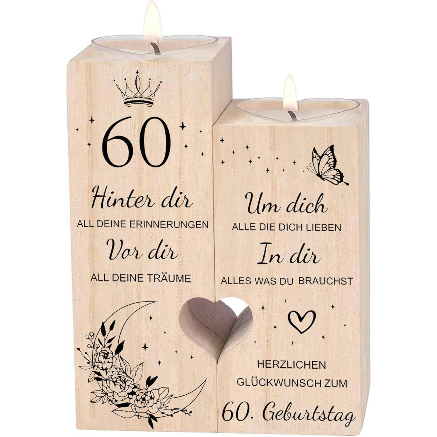 KERZENSTÄNDER 60. Geburtstag Holz 12 x 10 x 4.5 cm - Braun, Holz (5/13/10cm)