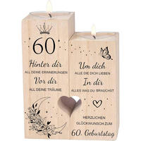 KERZENSTÄNDER 60. Geburtstag Holz 12 x 10 x 4.5 cm - Braun, Holz (5/13/10cm)