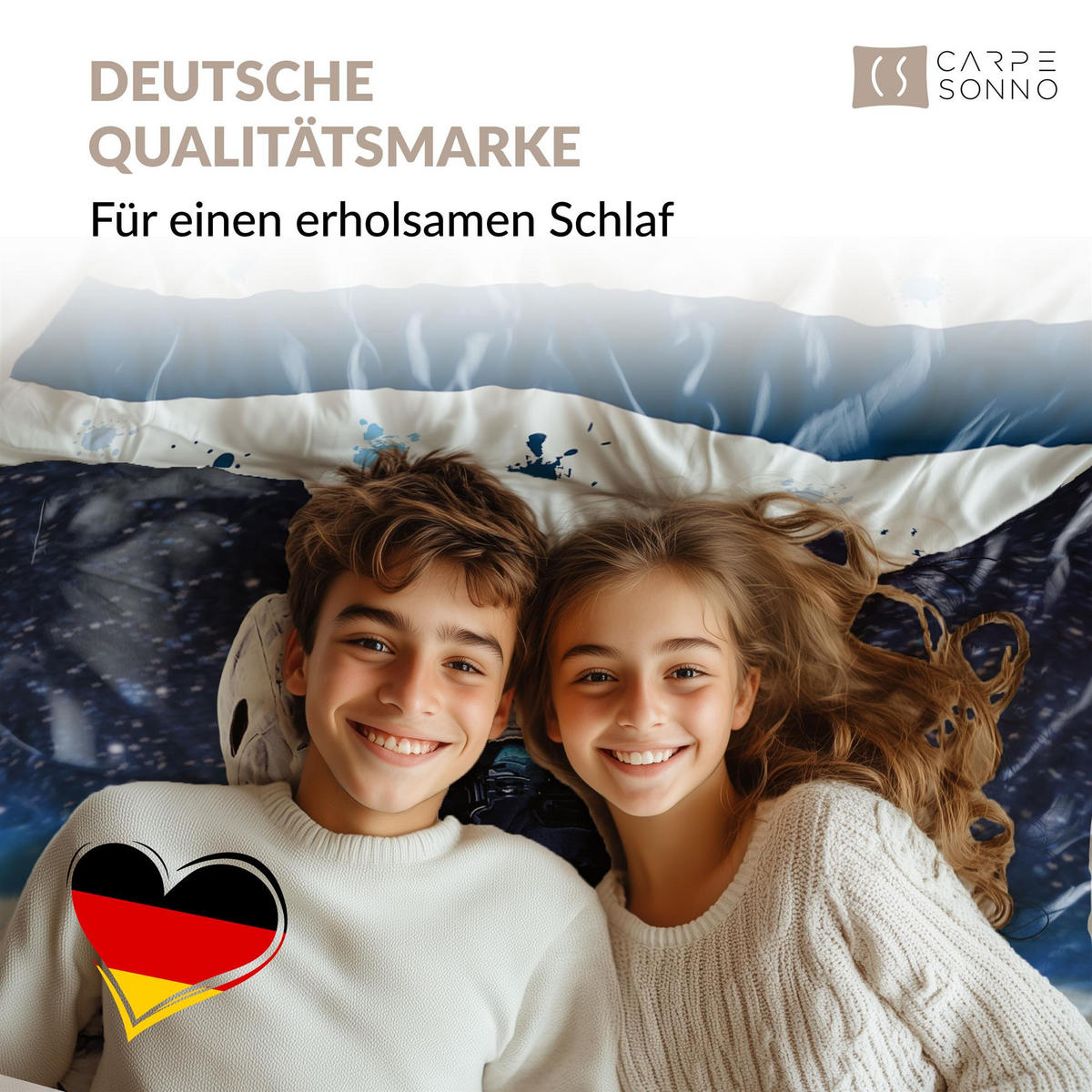 KINDERBETTWÄSCHE 135x200 cm Astronaut Weltall aus 100% Baumwolle - Leuchtet um Dunkeln - Blau, Textil (135/200cm) - Carpe Sonno