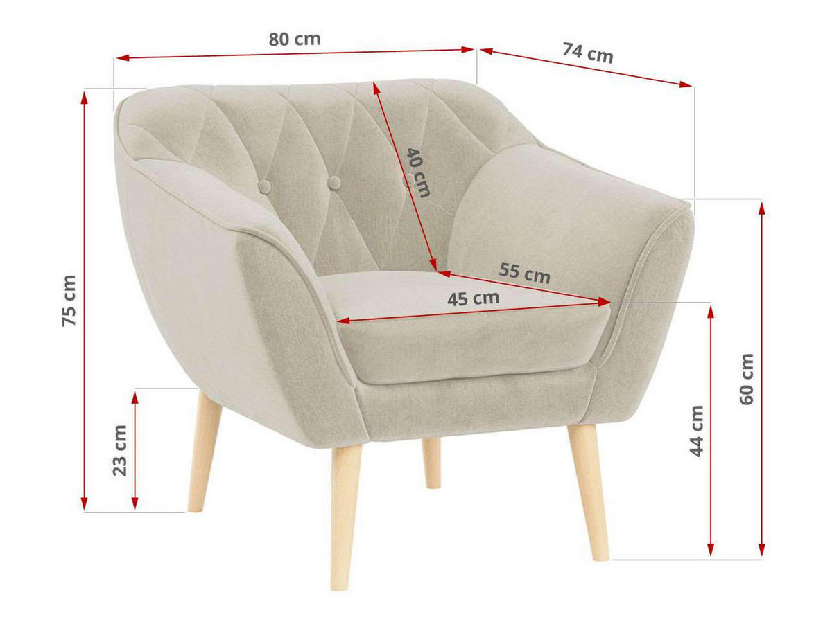 SESSEL Pirs 1 Sitzer Velvet Beige - Beige/Braun, Holz/Textil (80/75/74cm) - MKS
