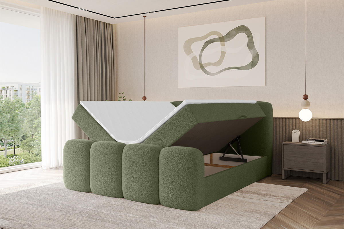 BOXBETT mit Matratze H4 - NINA-Z - 160x200 cm Grün - Dunkelgrün, Holzwerkstoff (160/200cm) - ALTDECOR