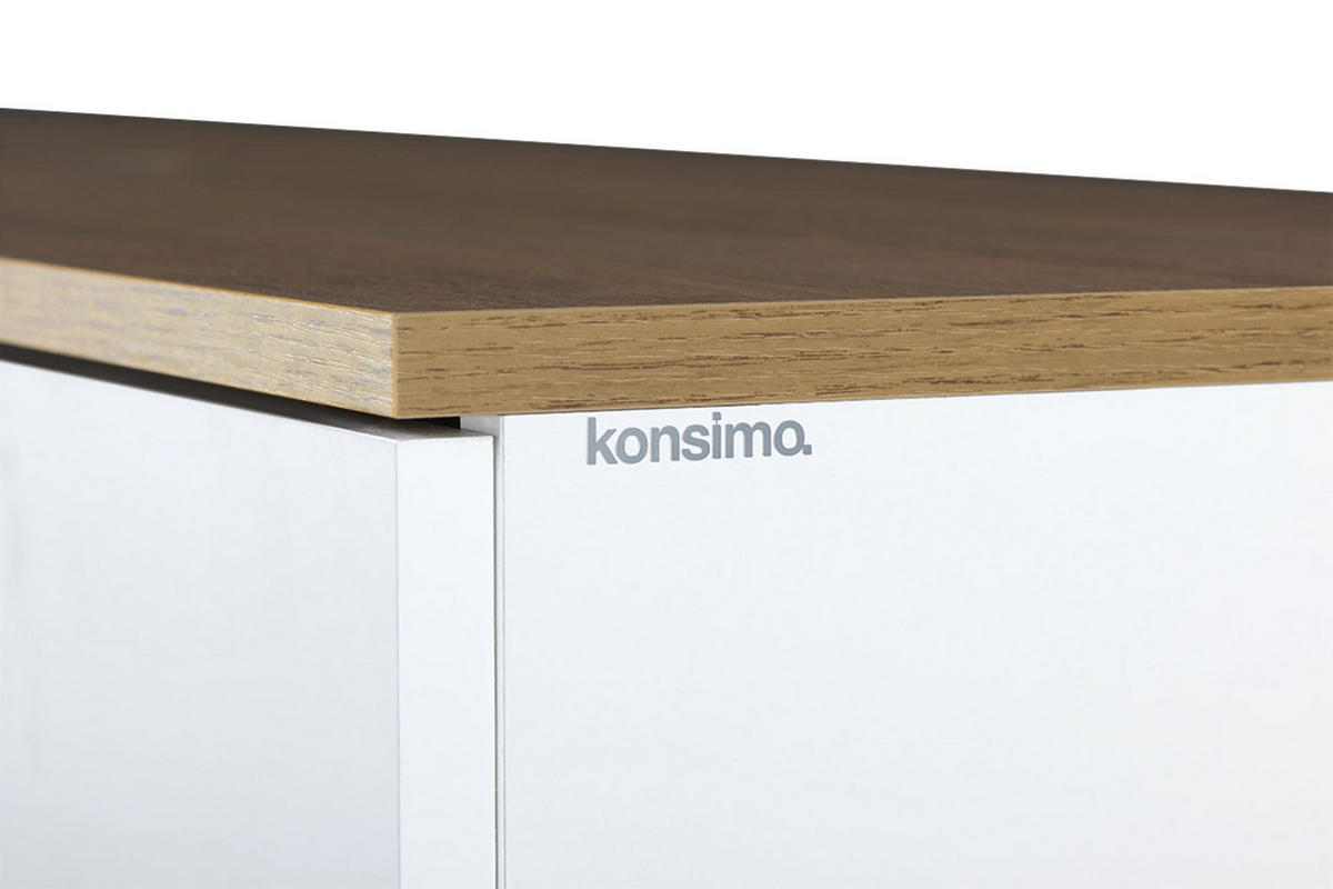 KOMBIKOMMODE FRISK 2 Türen und 4 Schubladen, weiß - Weiß, Eichenholz/Holzwerkstoff (150/81/46cm) - KONSIMO®