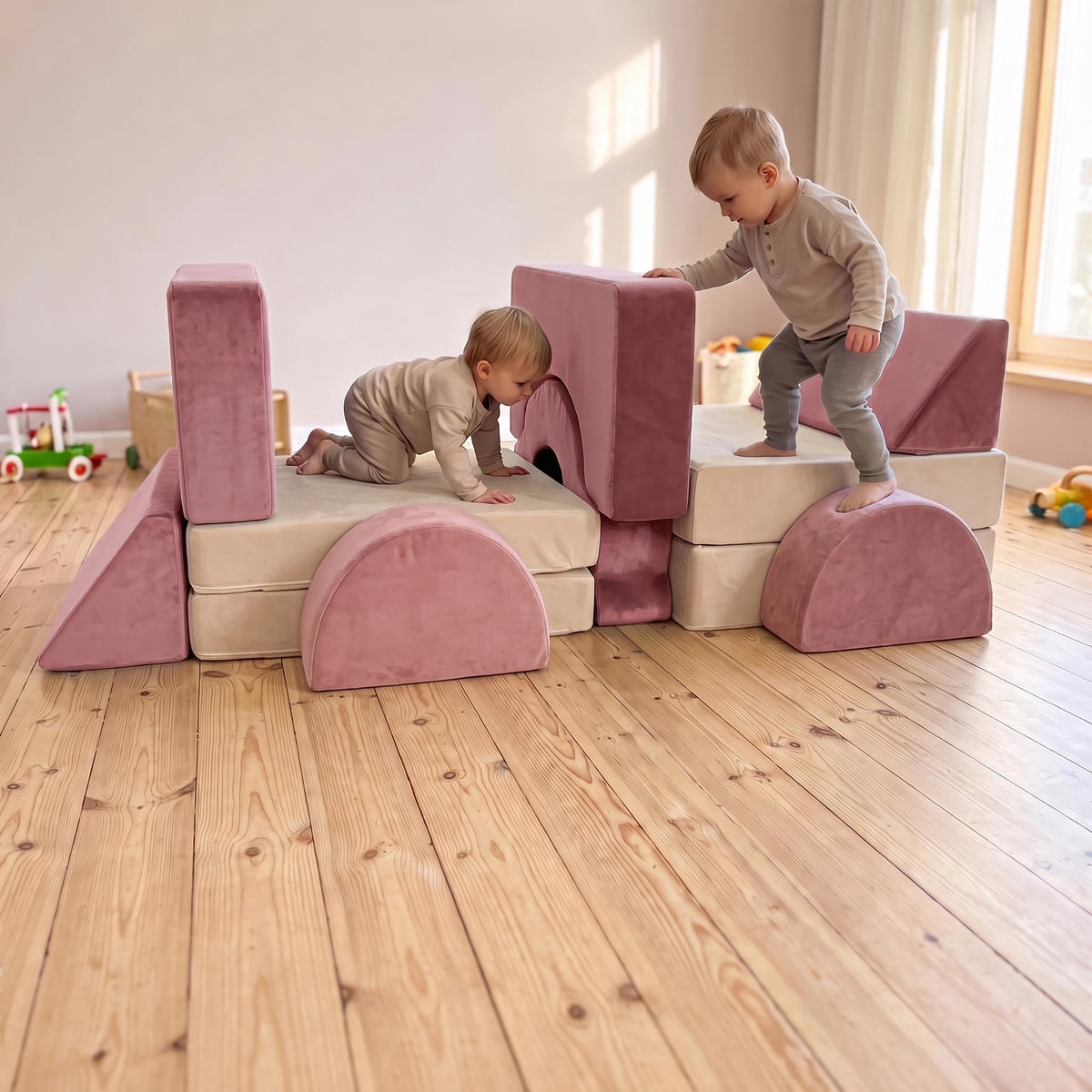 SPIELSOFA Pink Kinder 10-tlg.-Set - Pink, Kunststoff/Textil (150/47/65cm) - Relaxdays