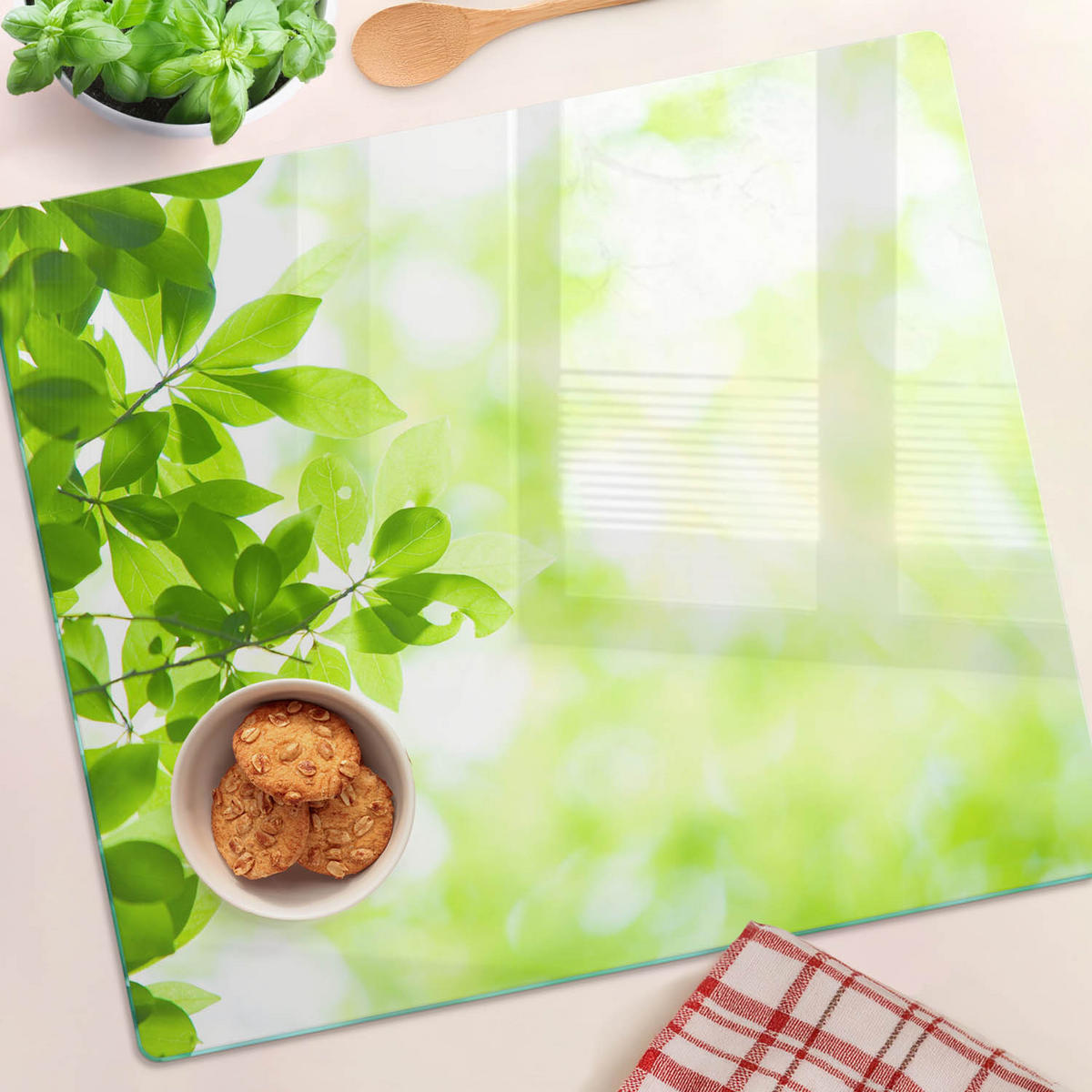 GLASPLATTE 60x52 cm Blätter - Grün, Glas (60/0.4/52cm) - TULUP