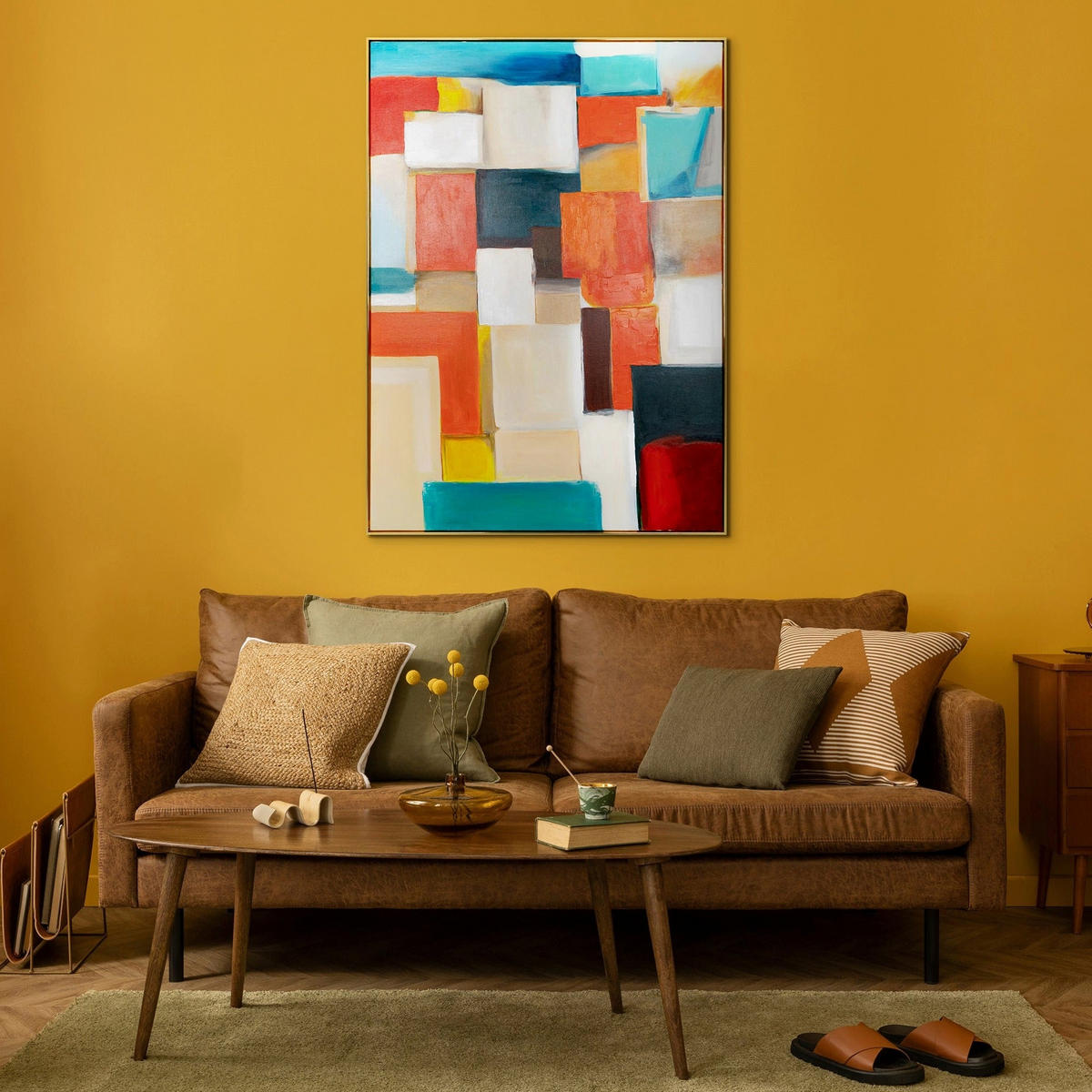 GEMÄLDE Geometrische Illusion Schattenfugenrahmen Gold 120x80 cm - Goldfarben, Holz (120/80cm) - YS-art gallery