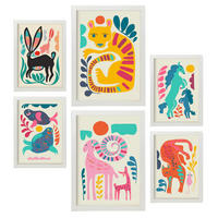 POSTER Set Mit 6 Linienrasse 2 In Tiere Zusammenfassungen A3 & A4 Weißer Rahmen - Weiß, Papier (29/3cm) - Nacnic