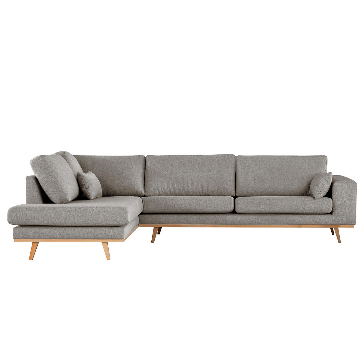 ECKSOFA mit Ottomane - Graubraun/Buchefarben, Buchenholz/Textil (287/219cm) - home24