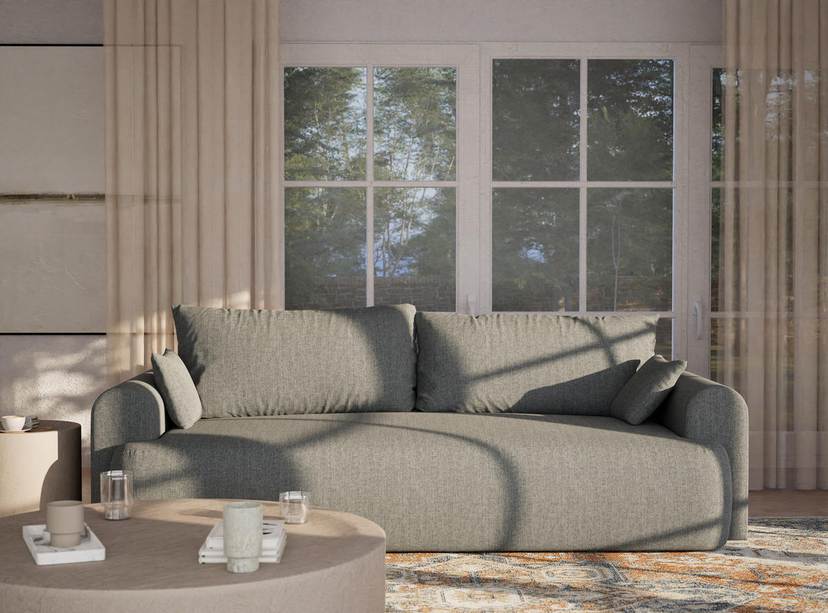 SOFA MIT SCHLAFFUNKTION Toluca Blau grau Webstoff - Blaugrau/Schwarz, Holz/Holzwerkstoff (247/69/104cm) - Maison de Reve