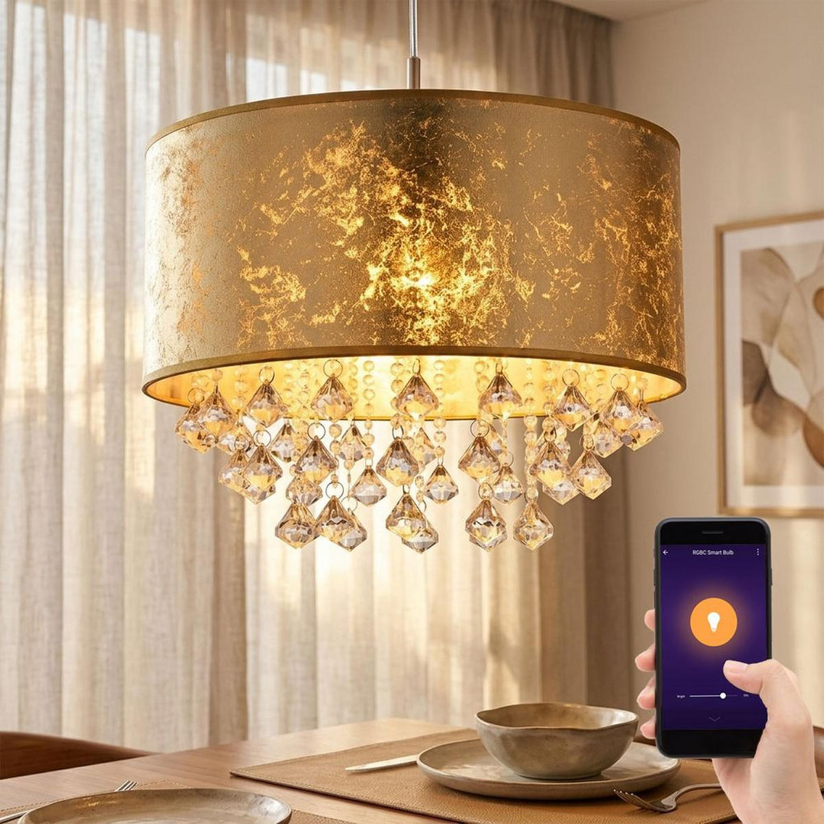 LED HÄNGELEUCHTE Amy Gold - Goldfarben, Metall (40/40/140cm) - Globo Lighting