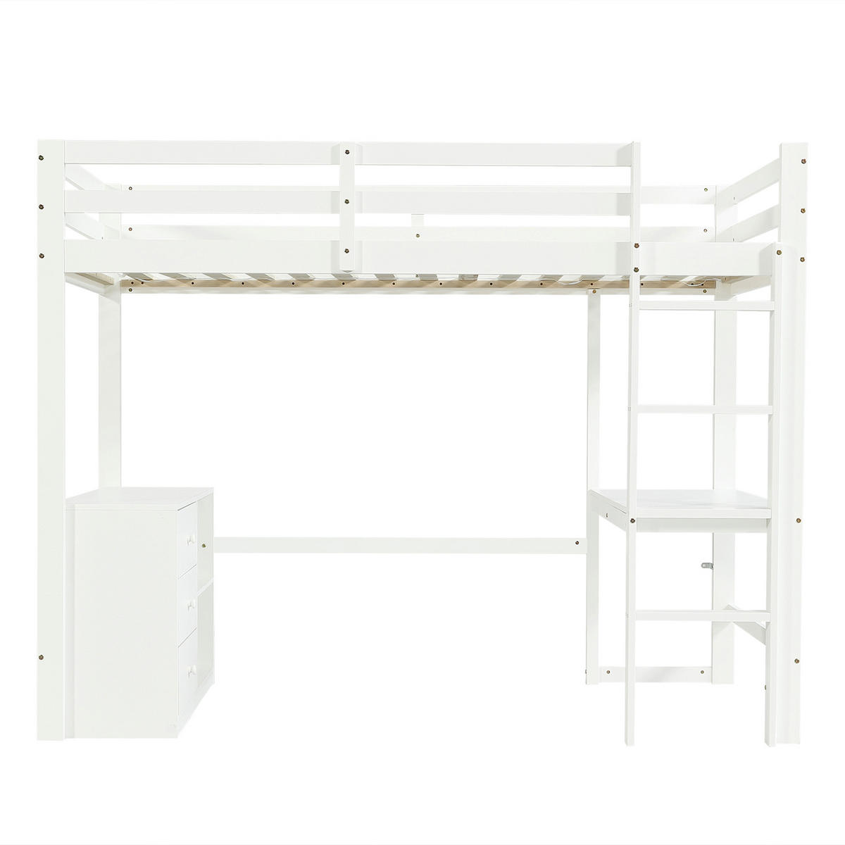 HOCHBETT mit Schreibtisch 90x200 cm Weiß mit Schrank und Regal - Weiß, Holz (90/200cm) - Meubliv