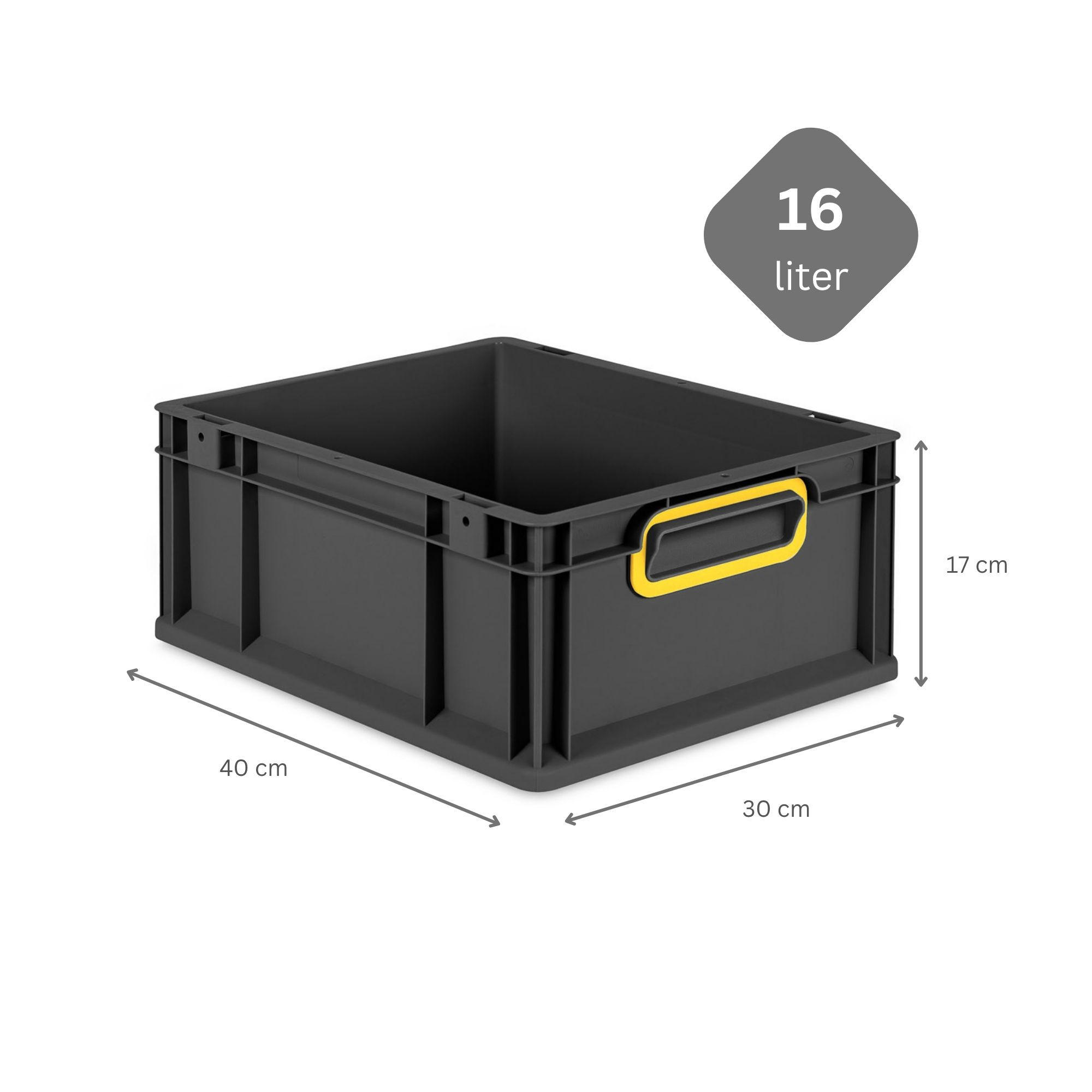 EUROBOX NextGen Color 17x30x40 cm 16 Liter Griffe gelb zu, Schwarz - Gelb/Schwarz, Kunststoff (30/17/40cm) - PROREGAL