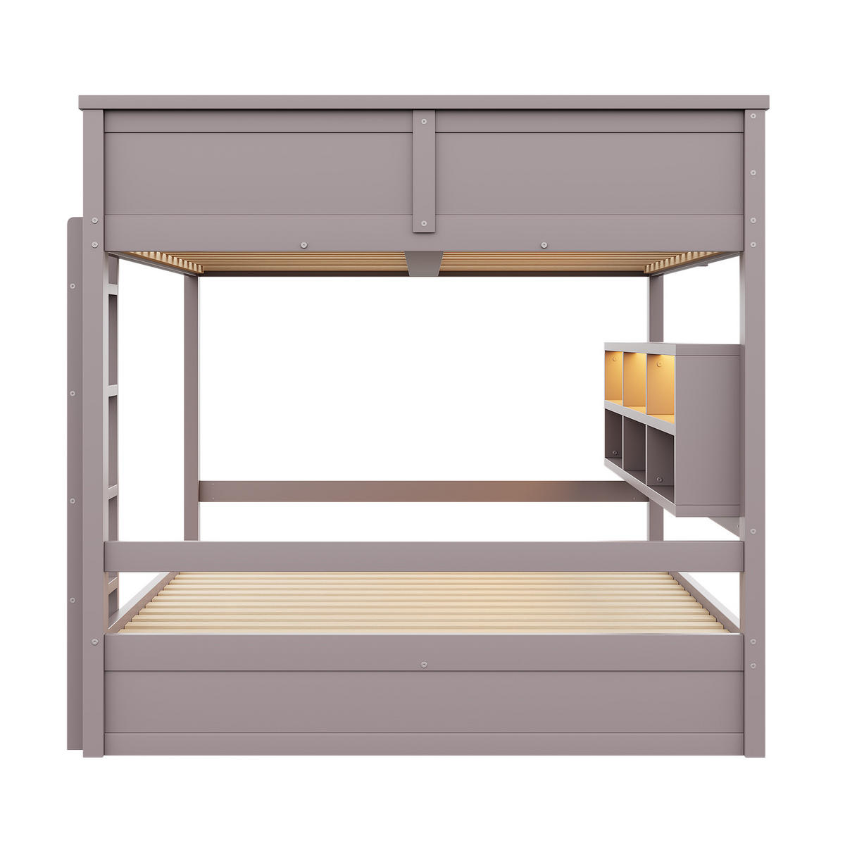 ETAGENBETT 160x200 cm mit sechs Stauraumschränken und LED-Beleuchtung, Kiefernholz & MDF, braun - Braun, Holzwerkstoff (160/200cm) - Luhomfu