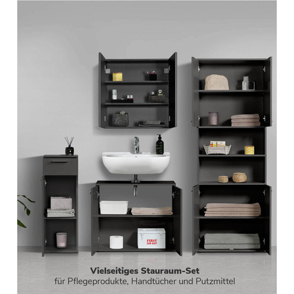 Thumbnail - Mokebo Badmöbel-Set, Schwarz, Holzwerkstoff, 168x180x34 cm, Badezimmer, Badmöbelsets & Badmöbelserien, Badmöbel-Sets