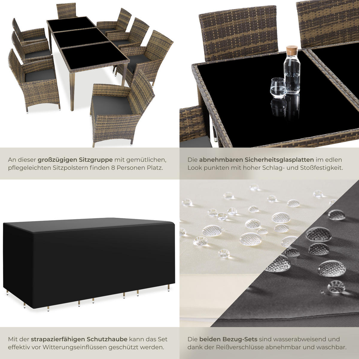 RATTAN SITZGRUPPE Menorca,2 Bezugssets, inklusive Schutzhülle,natur - Naturfarben, Kunststoff - tectake
