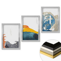 WANDBILDER 3er Set - 20x30 cm Silberner Rahmen - Wellen des japanischen Grafikstils - Silberfarben, Kunststoff (20/30cm) - ArtPrintCave