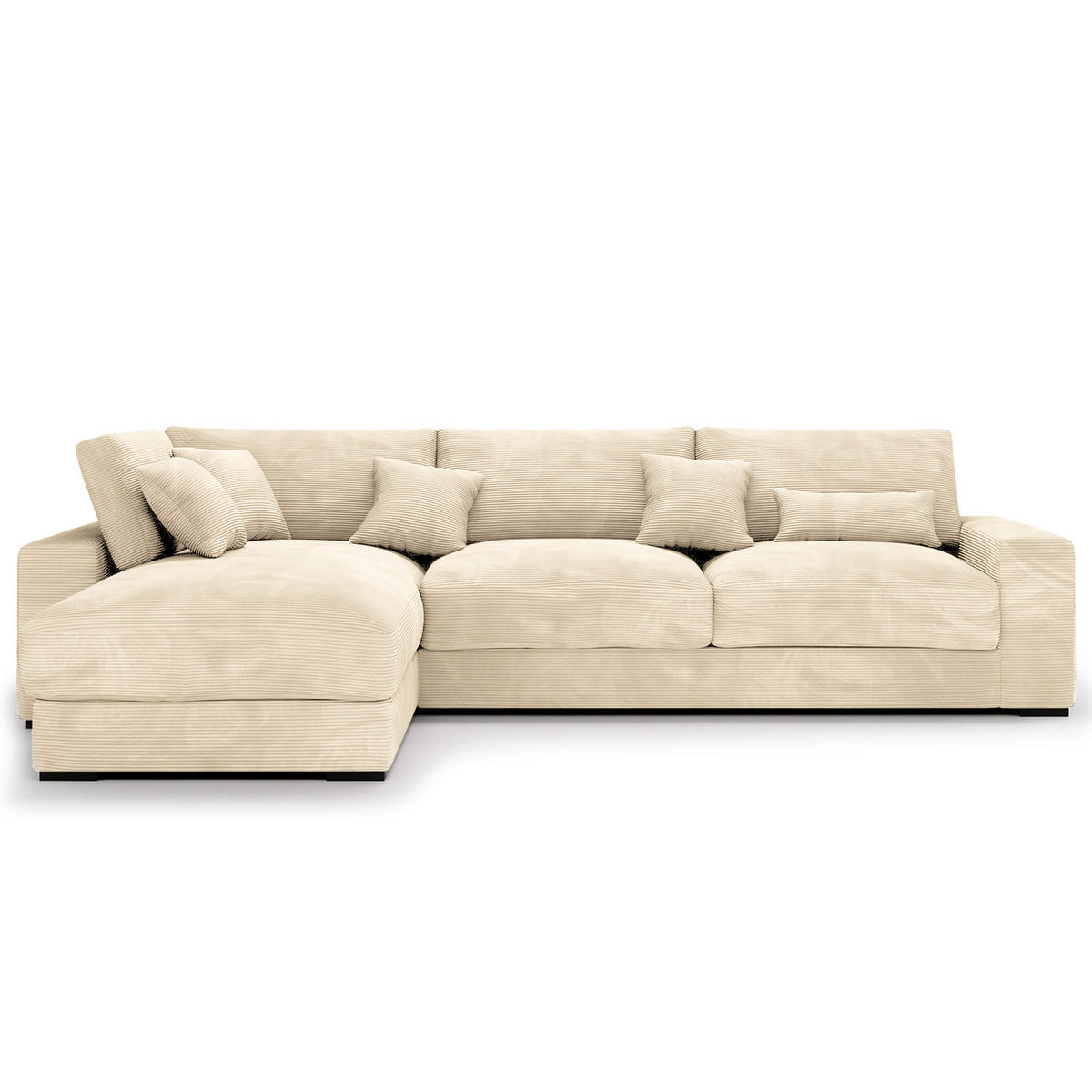 ECKSOFA mit Longchair - Creme/Schwarz, Kunststoff/Textil (340/205cm) - home24