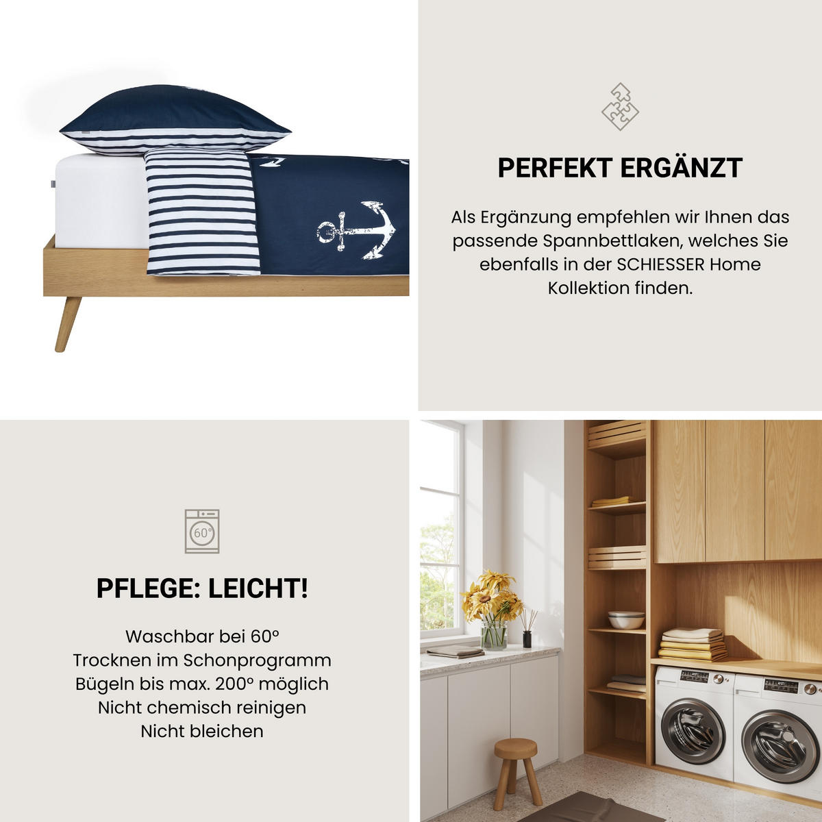 BETTWÄSCHESET Marina - Renforcé - 2-teilig - 155 x 220 cm - Dunkelblau - Dunkelblau, Textil (155/220cm) - SCHIESSER