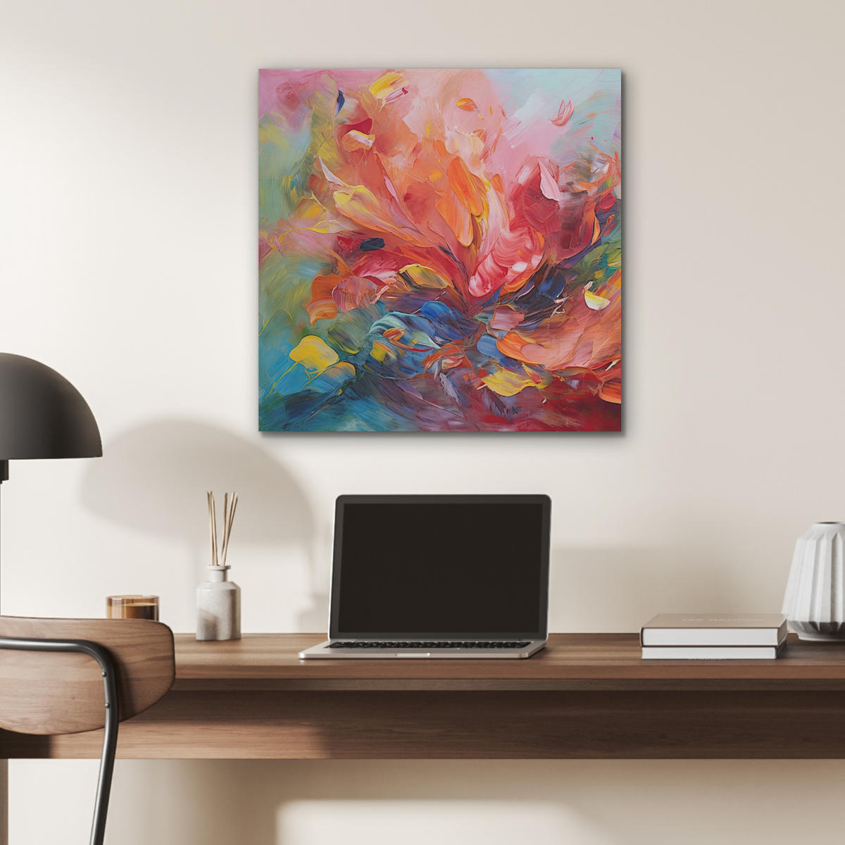AKUSTIKBILD Ölgemälde - Kunst - Abstrakt - Farbenfroh Wandbilder 60x60 cm - Altrosa, Kunststoff (60/60/0.9cm) - MuchoWow