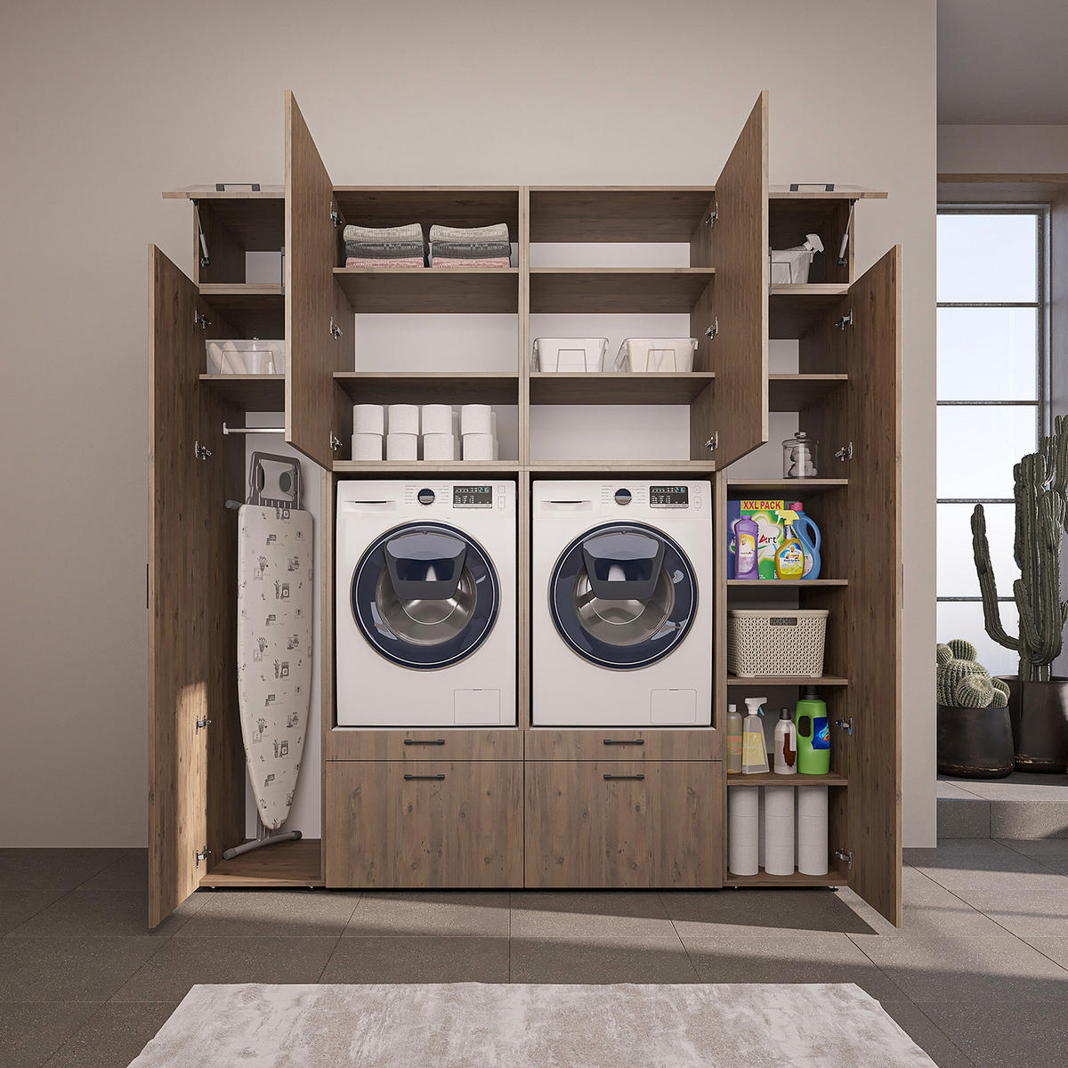 WASCHMASCHINENSCHRANK Serie 2 224cm Breit, 240cm Hoch - Eichefarben, Holzwerkstoff (224/240/67cm)