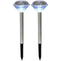 LED AUSSENLEUCHTE Solar Steckleuchte Silber Diamant Design 2er Set - Silberfarben, Metall (8/8/34cm)