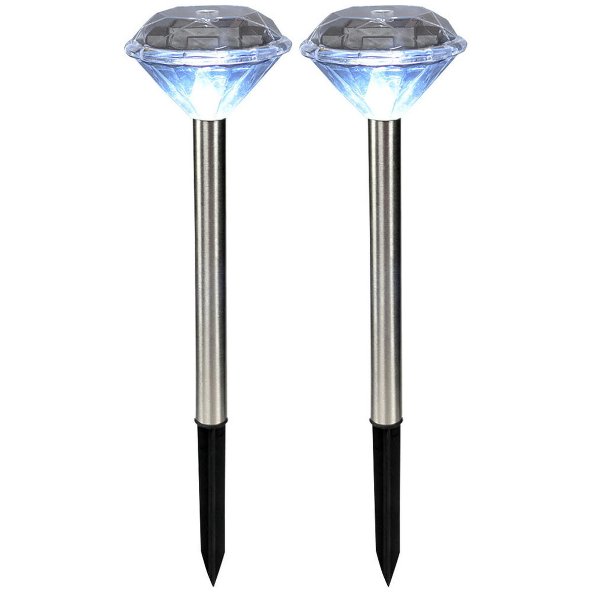 LED AUSSENLEUCHTE Solar Steckleuchte Silber Diamant Design 2er Set - Silberfarben, Metall (8/8/34cm)