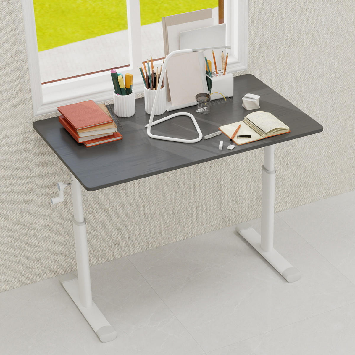 SCHREIBTISCH in Grau Höhenverstellbarer Kinderschreibtisch mit kompaktem Design für Arbeitszimmer, B100/T60/H90 cm - Weiß/Grau, Holzwerkstoff/Metall (60/100/90cm) - STILVORA