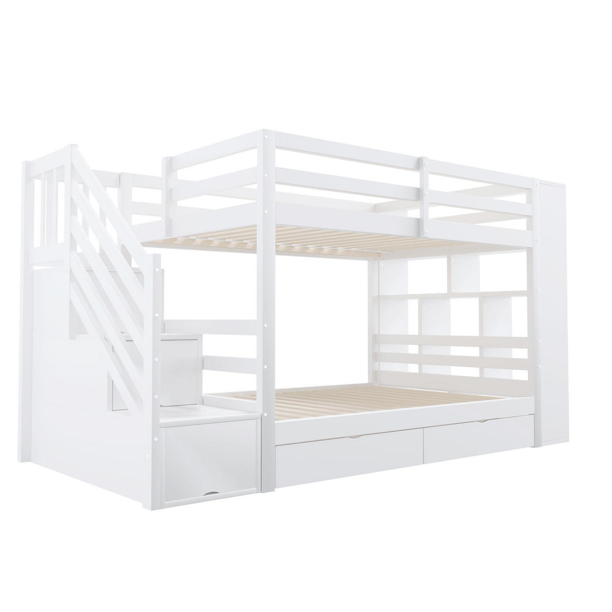 ETAGENBETT 90/200 cm Weiß mit 2 Schubladen und Stauraumtreppe - Weiß, Holz (90/200cm) - Oxeza