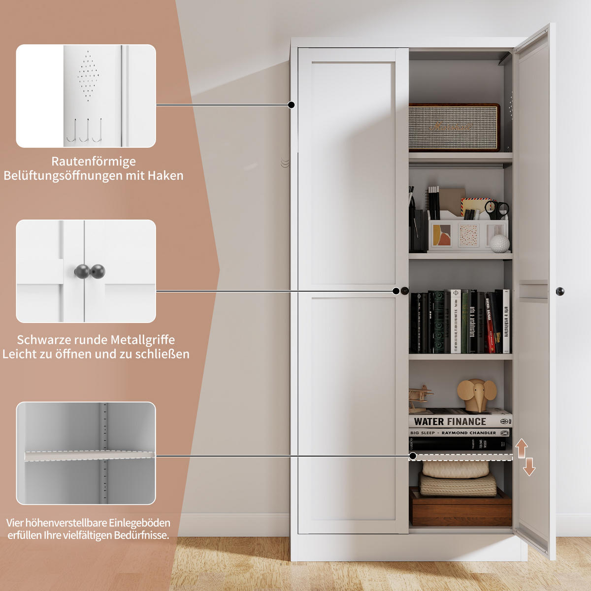 HIGHBOARD DE-38774 70/35/155 cm 4 verstellbare Böden Weiß - Weiß, Holzwerkstoff (70/155/35cm) - ComfortXL