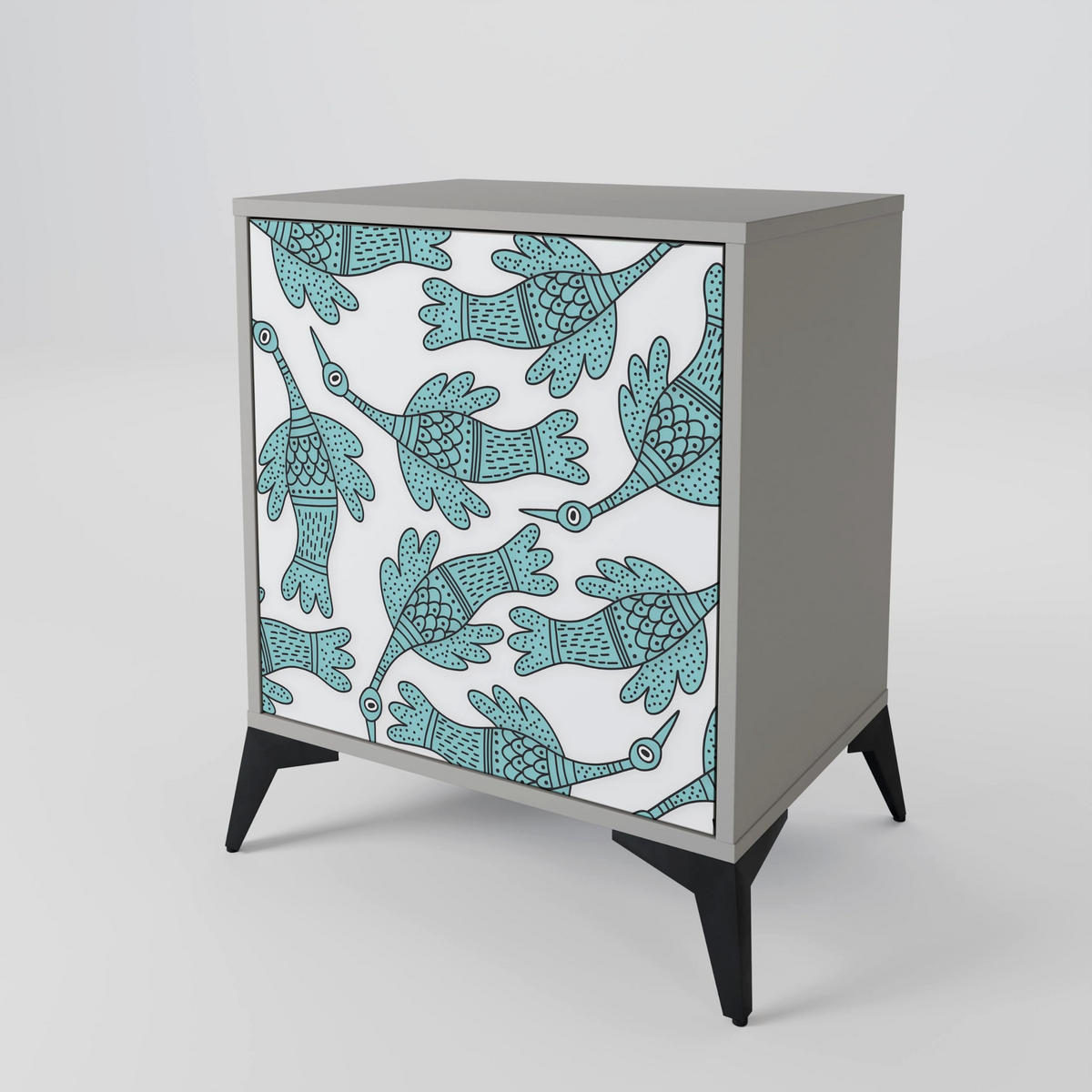 SIDEBOARD WATERSPOUT SONGIBIRD, Grau, 57,5x42x67,5 cm, Schwarze Metall-Rahmenfüße - Multicolor/Schwarz, Holzwerkstoff/Metall (57.5/67.5/42cm) - SpaceRebels