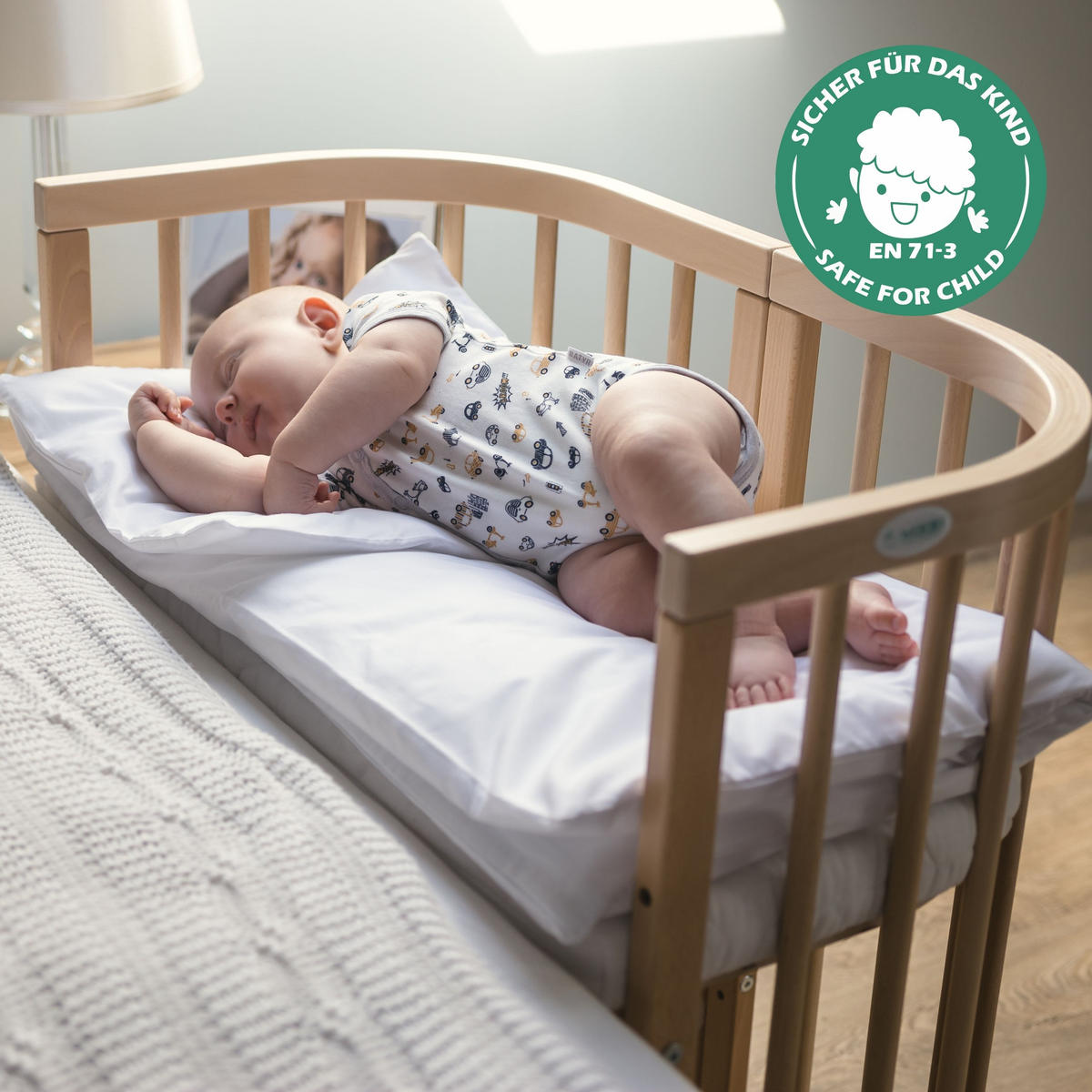 BABYBETT GREY, 7in1 mit Matratze - Weiß/Grau, Holz (73/123cm) - waldin