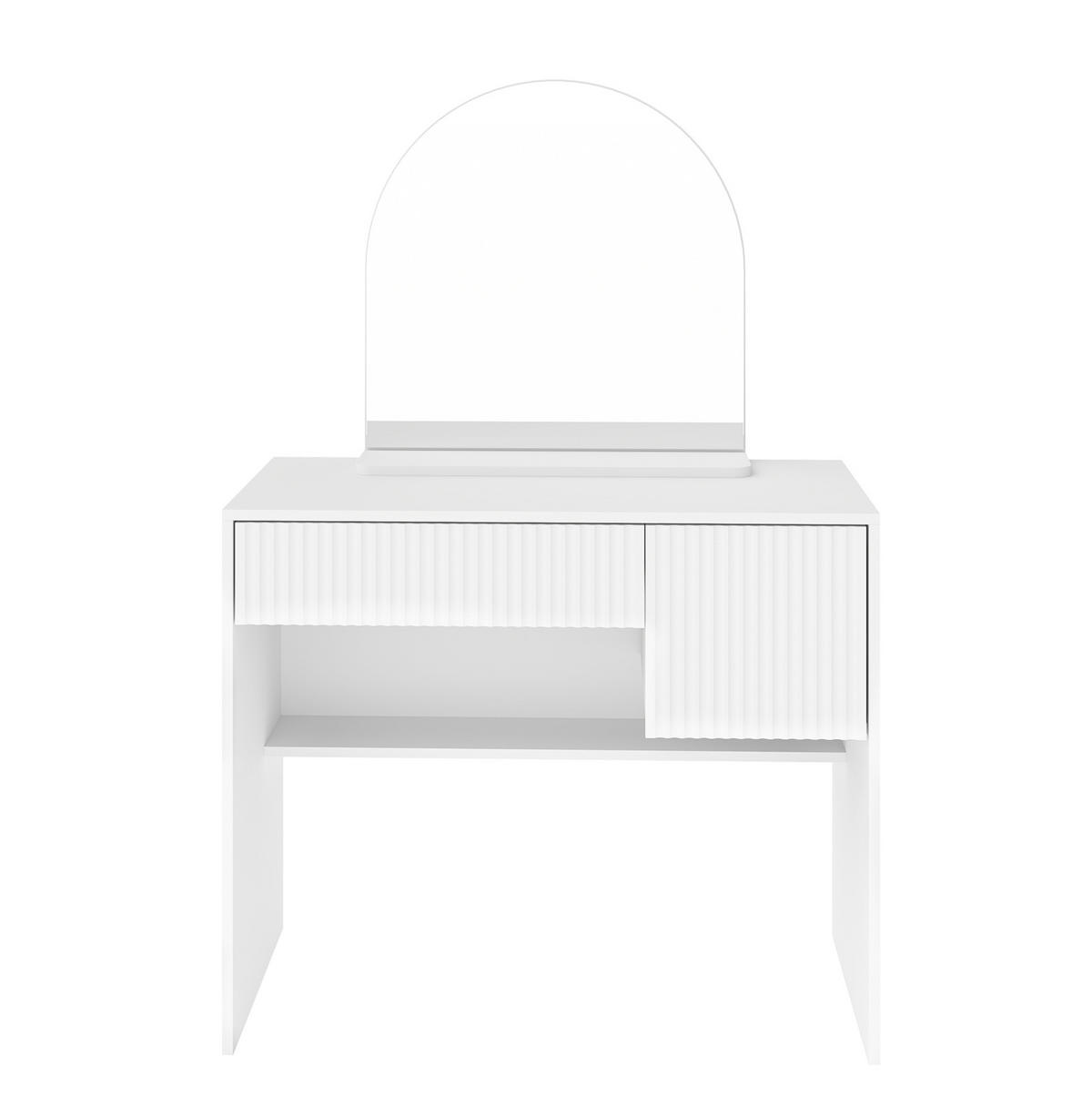 SCHMINKTISCH 40/90/135 cm weiß aus MDF mit Spiegel und 2 Schubladen - Weiß, Holzwerkstoff (40/135/90cm) - OKWISH