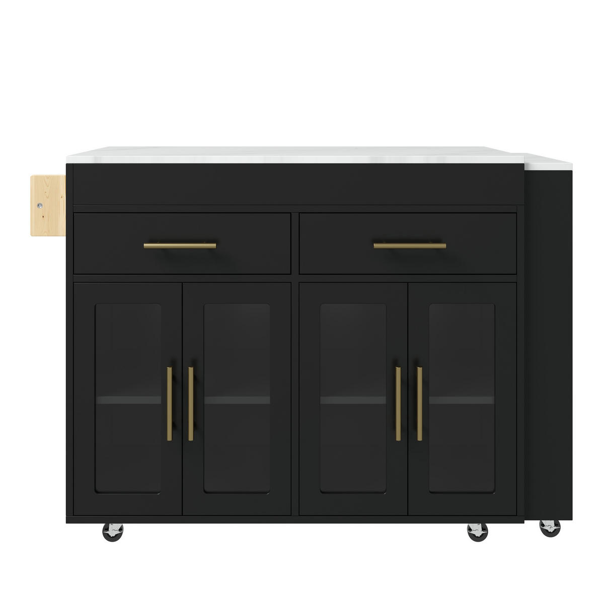 KUCHYŇSKÝ OSTROV v bílé a černé barvě s kolečky a rozkládací deskou do jídelny, Š132,5–217/H50/V93 cm - černá, kov/kompozitní dřevo (217/93/50cm) - STILVORA