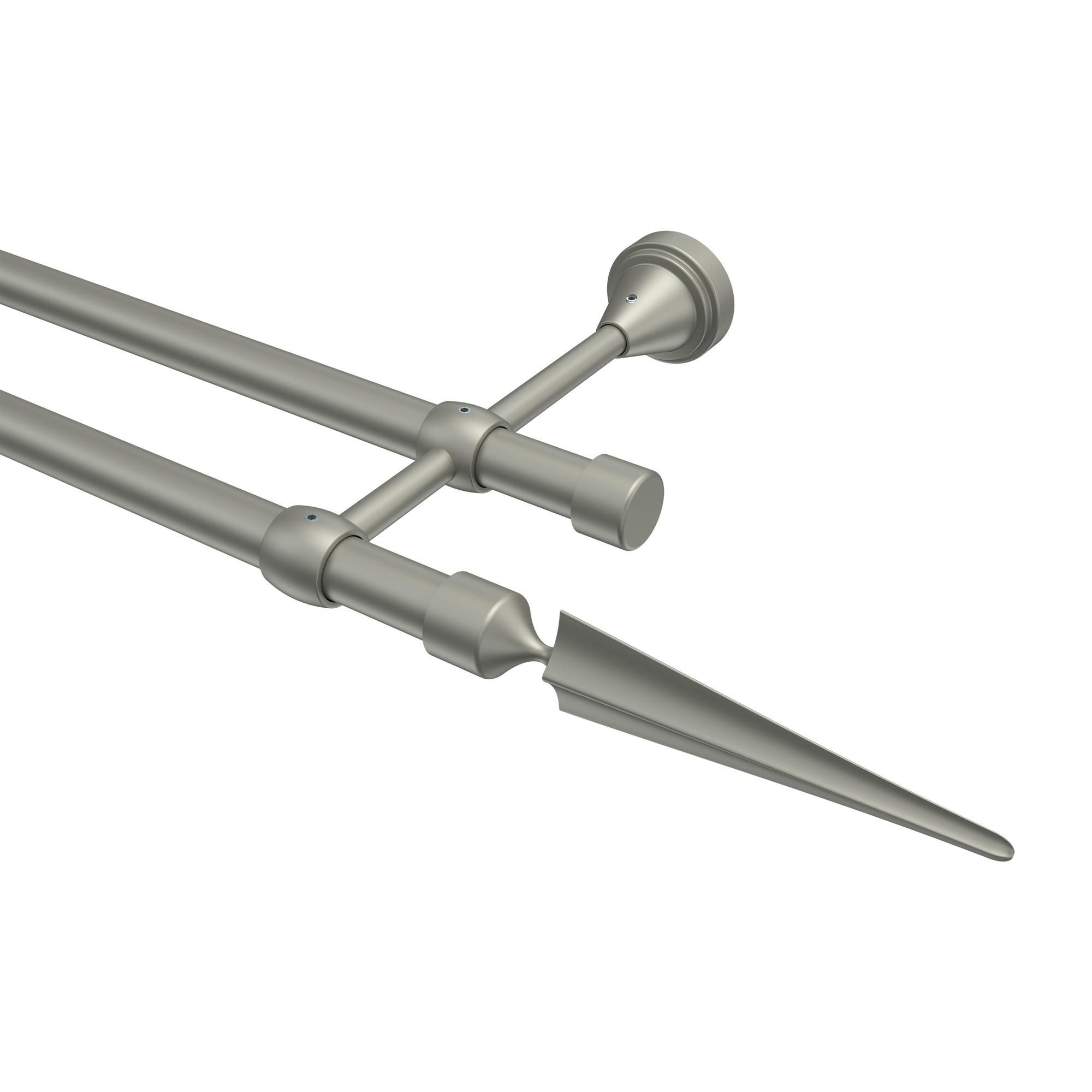 GARDINENSTANGE Primus Lorenzo 600 cm (geteilt in 3 x 200 cm), 2-läufig (ohne Ringe), 16 mm Ø Chrom matt - Chromfarben/Nickelfarben, Metall (600cm) - INTERDECO