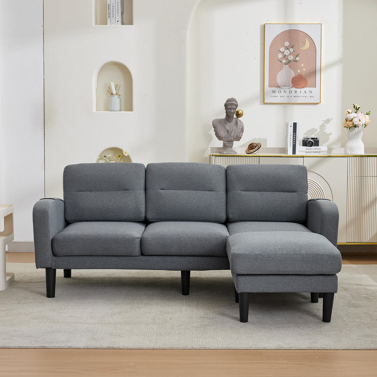 ECKSOFA mit Chaiselongue und Seitentasche für flexible Nutzung - Grau, Textil (204/136cm) - EVRYAE