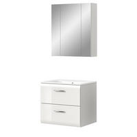 BADMÖBEL SET 2-teilig in weiß Hochglanz inkl. Waschbecken 60 x 185 cm Cover - Weiß Hochglanz/Silberfarben, Holzwerkstoff/Kunststoff (60/185/46cm) - Inn.Furn