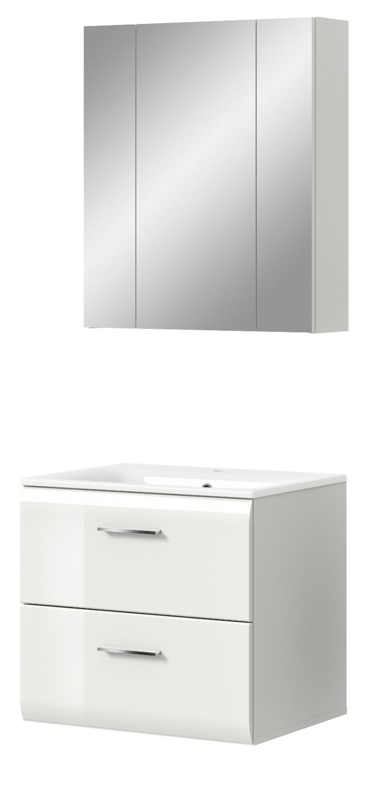 BADMÖBEL SET 2-teilig in weiß Hochglanz inkl. Waschbecken 60 x 185 cm Cover - Weiß Hochglanz/Silberfarben, Holzwerkstoff/Kunststoff (60/185/46cm) - Inn.Furn