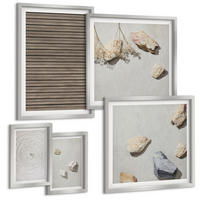 BILDER SET 5er Set - 50x50 cm & 20x30 cm & 40x60 cm Silberner Rahmen - Natürliche Texturen Holz Steine - Silberfarben, Kunststoff (40/60cm) - TULUP